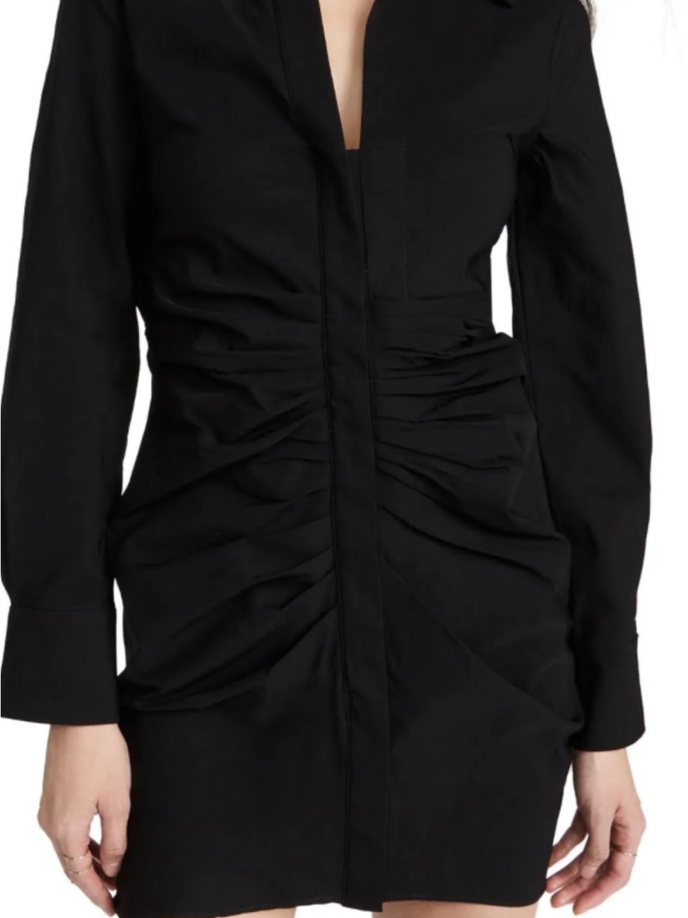 GREY LAB Black Ruched Long Sleeve Shirt Dress size medium new